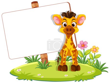 Téléchargez les illustrations : Illustration vectorielle d'une girafe dans un fond extérieur avec un gabarit de bordure - en licence libre de droit