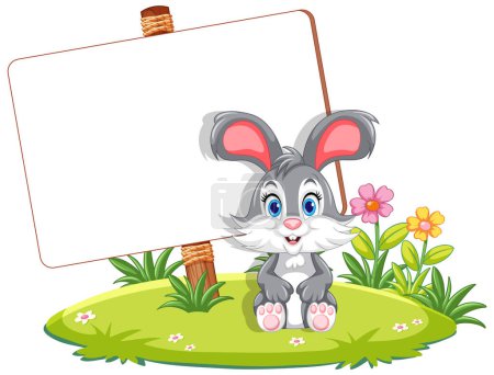 Ilustración de Una ilustración vectorial de dibujos animados de un conejo con un borde de fondo natural al aire libre - Imagen libre de derechos