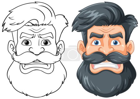 Illustration for A vector cartoon illustration of an angry hipster man with a full beard and mustache - Royalty Free Image