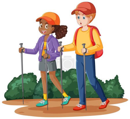 Illustration for Interracial couple going on a hike illustration - Royalty Free Image