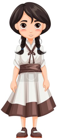 Illustration for A cartoon illustration of a cute woman wearing traditional Asian dress - Royalty Free Image
