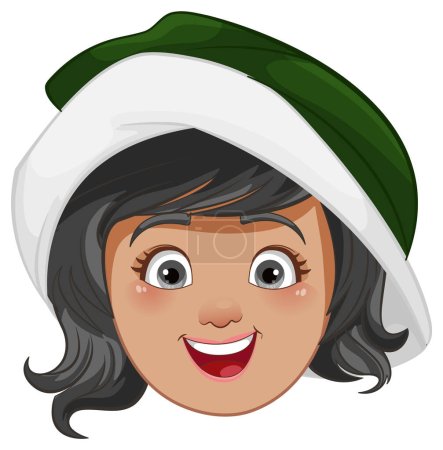 Téléchargez les illustrations : Une femme souriante portant un chapeau avec une expression joyeuse - en licence libre de droit
