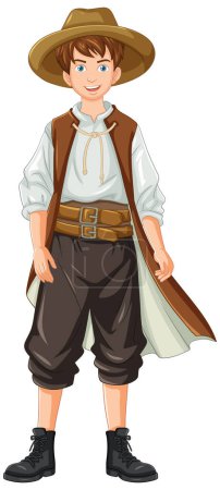 Illustration for A vector cartoon illustration of a man wearing a medieval villager outfit - Royalty Free Image