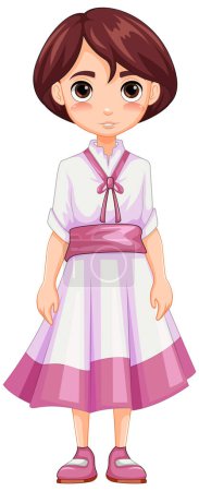 Illustration for A cartoon-style illustration of a woman with short hair wearing a vintage dress - Royalty Free Image