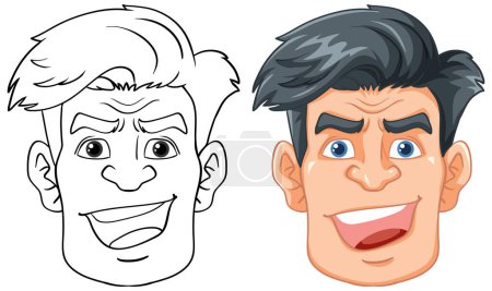 Illustration for A cheerful cartoon illustration of a man with a smiling head - Royalty Free Image