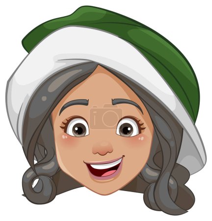 Illustration for A happy woman with a smile on her face wearing a hat in a vector cartoon illustration style. - Royalty Free Image