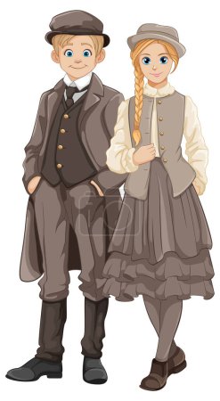 Illustration for Cheerful couple dressed in classic vintage clothing - Royalty Free Image