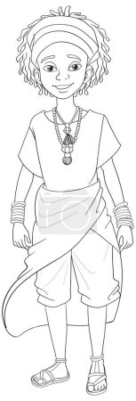 Illustration for Outline of a man wearing African traditional native clothes in a vector cartoon illustration style - Royalty Free Image