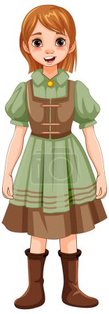 Illustration for A cartoon illustration of a woman wearing a traditional German Bavarian outfit, isolated on a white background - Royalty Free Image