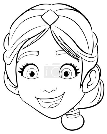 Téléchargez les illustrations : Une jeune femme indienne joyeuse représentée dans un style animé de dessin animé vectoriel - en licence libre de droit