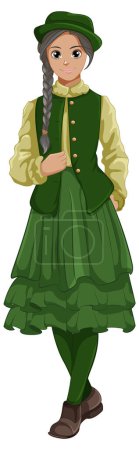 Illustration for A beautiful woman wearing a classic vintage outfit in a vector cartoon illustration style - Royalty Free Image