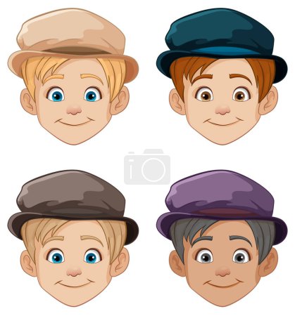 Téléchargez les illustrations : Illustration de quatre hommes portant des chapeaux Gatsby vintage - en licence libre de droit