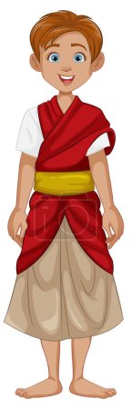 Téléchargez les illustrations : Personnages colorés de dessins animés représentant des hommes thaïlandais et cambodgiens en tenue traditionnelle - en licence libre de droit