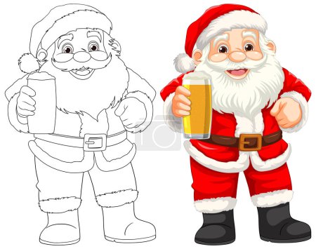 Téléchargez les illustrations : Un Père Noël joyeux tenant une pinte de bière - en licence libre de droit