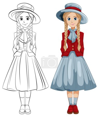 Illustration for A classic vector illustration of a beautiful woman wearing a vintage outfit - Royalty Free Image