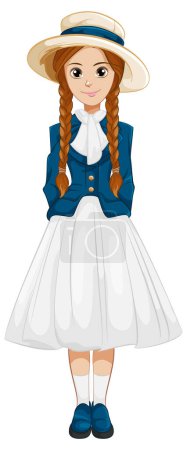Illustration for A beautiful woman wearing a classic vintage outfit in a vector cartoon illustration style - Royalty Free Image