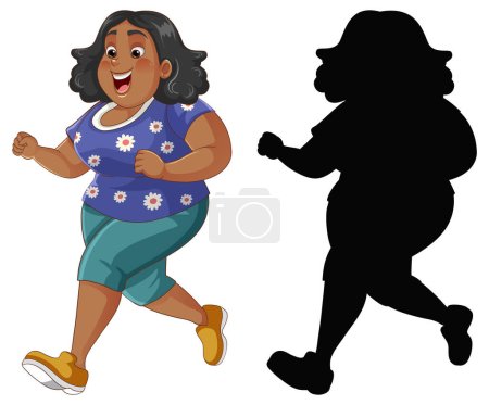 Illustration for A lively cartoon illustration of a chubby black woman running and jogging - Royalty Free Image