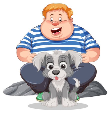 Téléchargez les illustrations : Un homme en surpoids profitant de temps de qualité avec son chien de compagnie mignon - en licence libre de droit