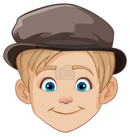 Téléchargez les illustrations : Une illustration de bande dessinée joyeuse d'un garçon caucasien portant un chapeau - en licence libre de droit