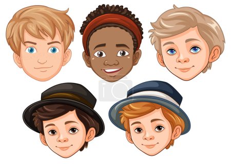 Illustration for A vector cartoon illustration of a young man with different race faces - Royalty Free Image