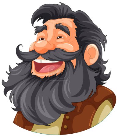 Illustration for A cheerful old lumberjack with a beard and mustache in a cartoon illustration - Royalty Free Image