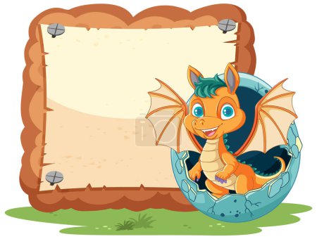 Ilustración de Una ilustración de dibujos animados de un bebé dragón eclosionando huevos en un entorno natural - Imagen libre de derechos
