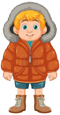 Téléchargez les illustrations : Une charmante illustration vectorielle d'un jeune garçon portant un manteau d'hiver - en licence libre de droit