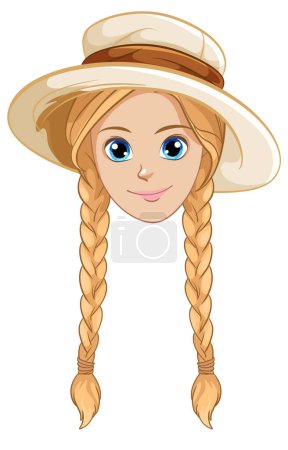 Téléchargez les illustrations : Une illustration de dessin animé d'une femme portant un chapeau et arborant une coiffure tressée - en licence libre de droit
