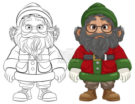 Téléchargez les illustrations : Un grand-père âgé habillé comme un gnome, portant des lunettes, isolé dans la campagne - en licence libre de droit
