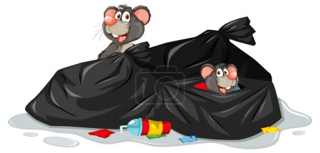 Ilustración de Una ilustración vectorial de dibujos animados de un ratón buscando comida en una calle sucia - Imagen libre de derechos