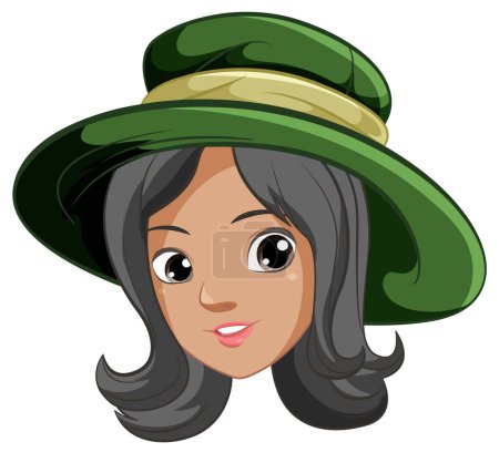 Téléchargez les illustrations : Une belle femme portant un chapeau vintage dans un style d'illustration de dessin animé vectoriel - en licence libre de droit