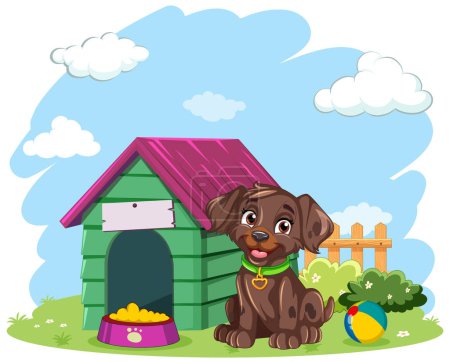 Téléchargez les illustrations : Chien ludique avec illustration Dog House - en licence libre de droit