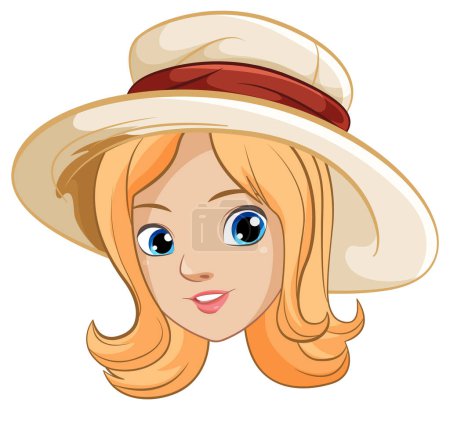 Ilustración de Una hermosa mujer con un sombrero vintage en un estilo de ilustración de dibujos animados vectoriales - Imagen libre de derechos