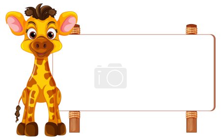 Téléchargez les illustrations : Une illustration fantaisiste de girafe avec une bannière d'enseigne - en licence libre de droit