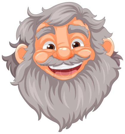 Téléchargez les illustrations : Illustration vectorielle joyeuse d'un homme âgé barbu et moustachu - en licence libre de droit