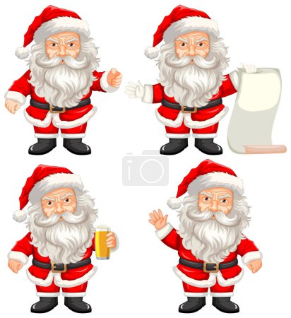 Illustration for A set of creepy old man in Santa Claus cloth cartoon characters in different poses - Royalty Free Image