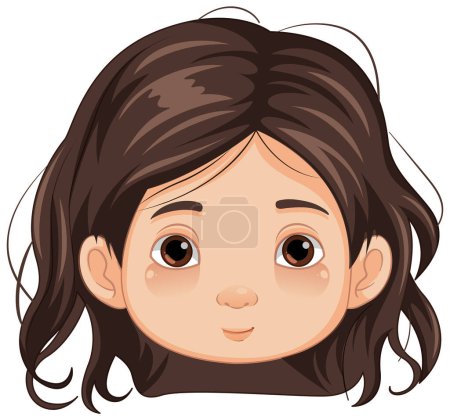 Téléchargez les illustrations : Une illustration vectorielle de dessin animé d'une jolie fille aux cheveux bruns - en licence libre de droit