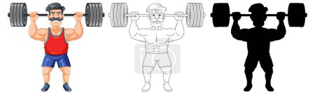 Ilustración de Un hombre hipster de moda mostrando su fuerza mientras levanta peso en el gimnasio - Imagen libre de derechos