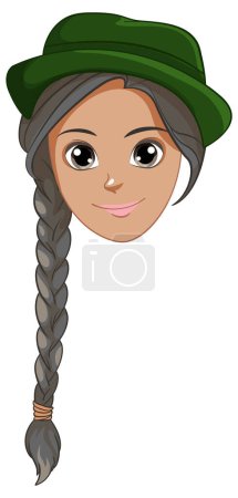 Téléchargez les illustrations : Une illustration de dessin animé d'une femme portant un chapeau et portant une coiffure de tresse - en licence libre de droit
