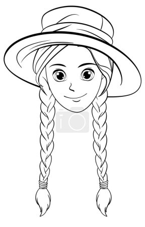 Illustration for A vector cartoon illustration of a woman wearing a hat with a braid hairstyle - Royalty Free Image