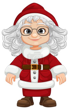 Illustration for A joyful female Santa Claus with glasses in a cartoon illustration - Royalty Free Image