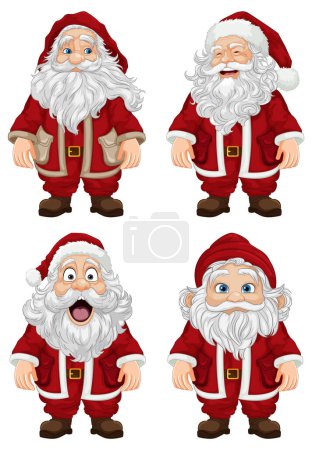 Téléchargez les illustrations : Un joyeux personnage de dessin animé du Père Noël debout dans une illustration vectorielle vibrante - en licence libre de droit