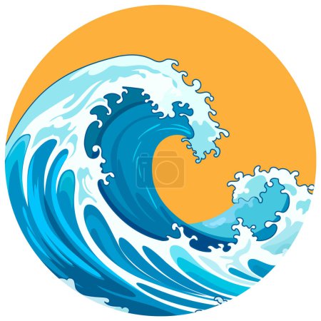 Téléchargez les illustrations : Illustration vectorielle vibrante d'une vague avec un fond comique rétro - en licence libre de droit