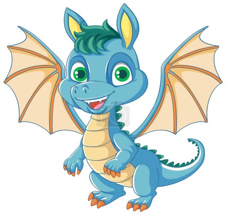Ilustración de Feliz dibujo animado azul dragón sonriente ilustración - Imagen libre de derechos