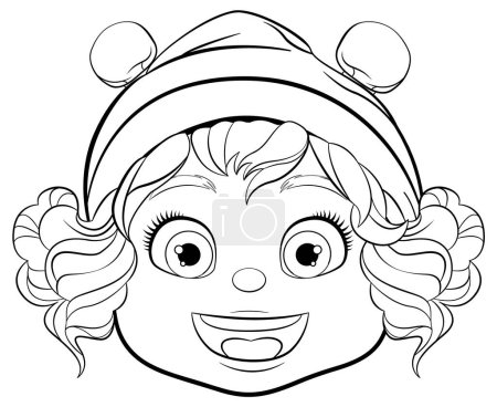 Téléchargez les illustrations : Une fille heureuse et potelée portant un bonnet d'hiver - en licence libre de droit