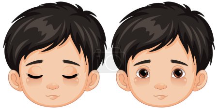 Illustration for A vector cartoon illustration of a set of boys with both open and closed eyes - Royalty Free Image