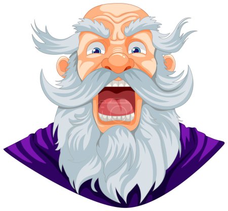 Illustration for Angrily scowling old man with bald head, beard, and mustache - Royalty Free Image