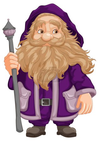 Illustration for A vector cartoon character of an elderly wizard holding a staff - Royalty Free Image