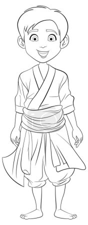 Téléchargez les illustrations : Illustration vectorielle de dessins animés d'hommes asiatiques en tenues traditionnelles - en licence libre de droit