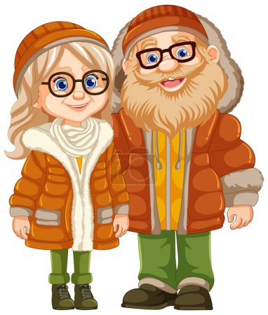 Illustration for Illustration of a couple wearing glasses and warm clothing - Royalty Free Image
